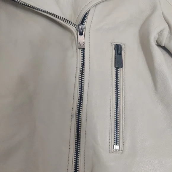 *Bod & Christensen Elegant Cream Leather Biker Jacket – Size L - Picture 11 of 12